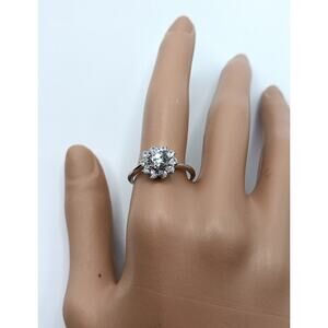 Sterling Silver CZ Flower Cluster Ring Size 9 Statement Sparkle
